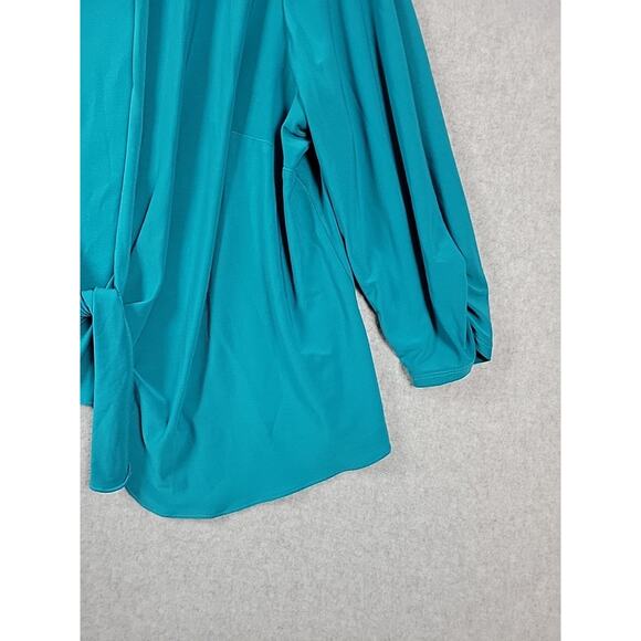 Perceptions Green 3/4 Gathered Sleeve Tie Front Cardigan Women's Plus 2X Stretch - Picture 5 of 13